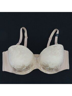 Curvy Couture 44DD Style 1211 Beige Floral Flower Lace Underwire Lined Bra NEW